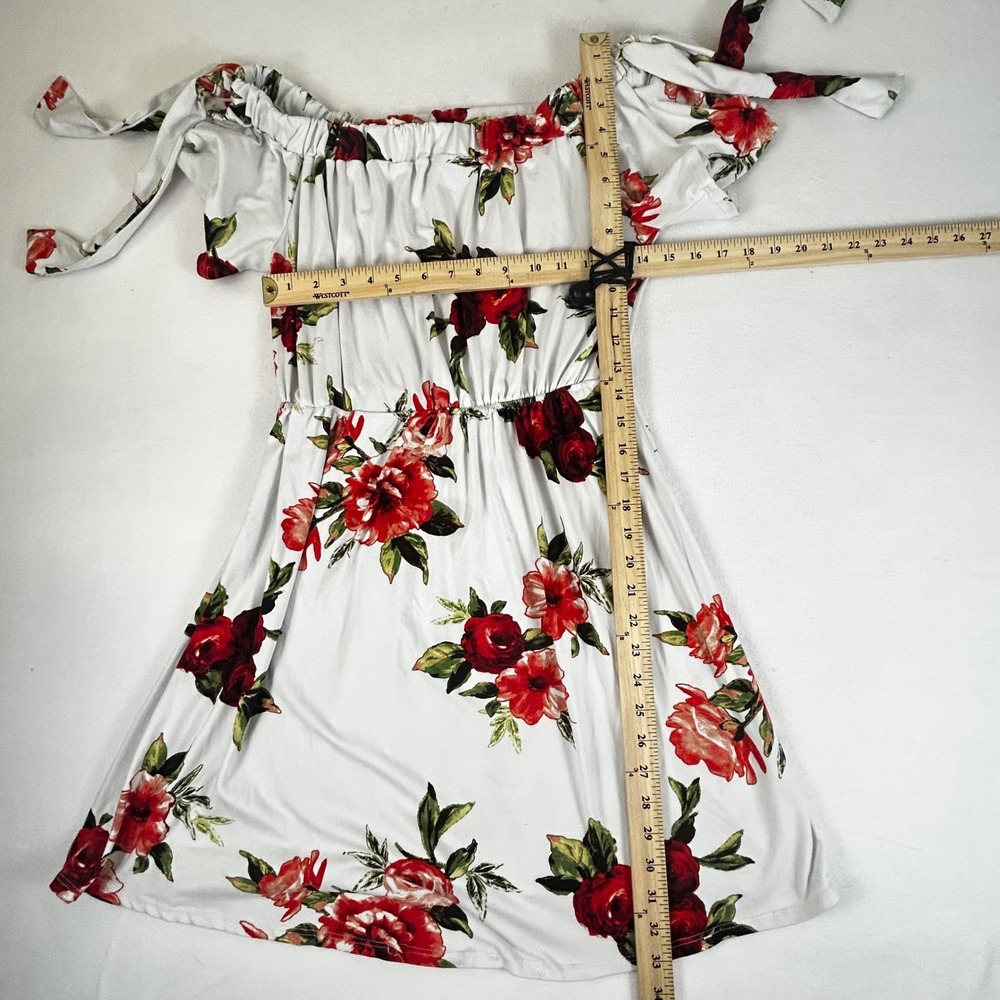 Hyped Unicorn Women's Off Shoulder Floral Dress Tie Sleeves White Red Medium - Picture 6 of 10